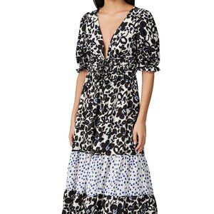 Black Floral Puff Sleeve Dress, XS. Retail $278
